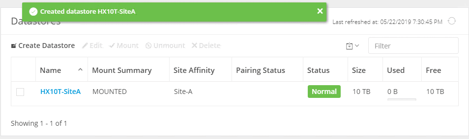 Datastore with affinity has been created.