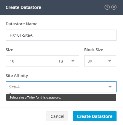 Create data-store from HyperFlex Connect.