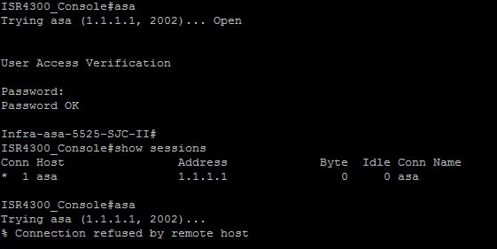 Login into a line (Console to ASA)