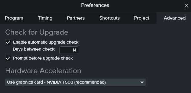 Camtasia Hardware settings