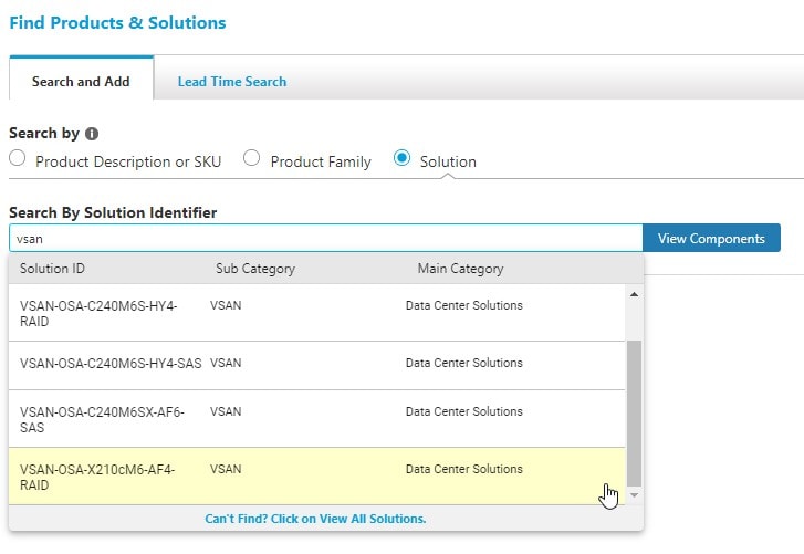 CCW Searching for vSAN configurations